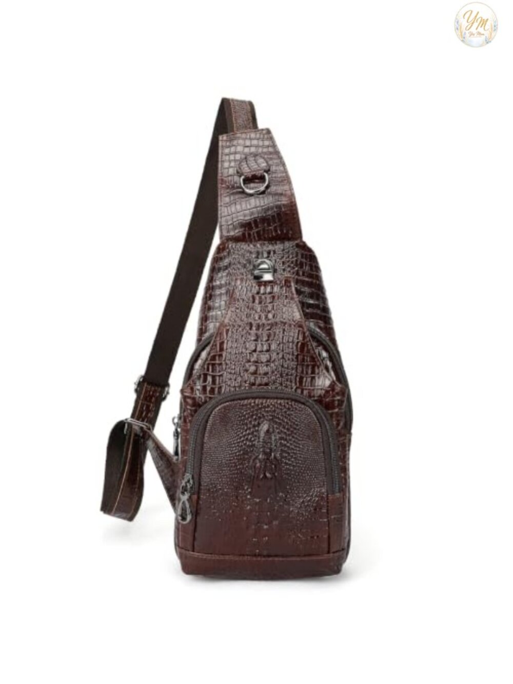 Crocodile Leather Sling Bag Crossbody 3 Zipper Travel Everyday Carry